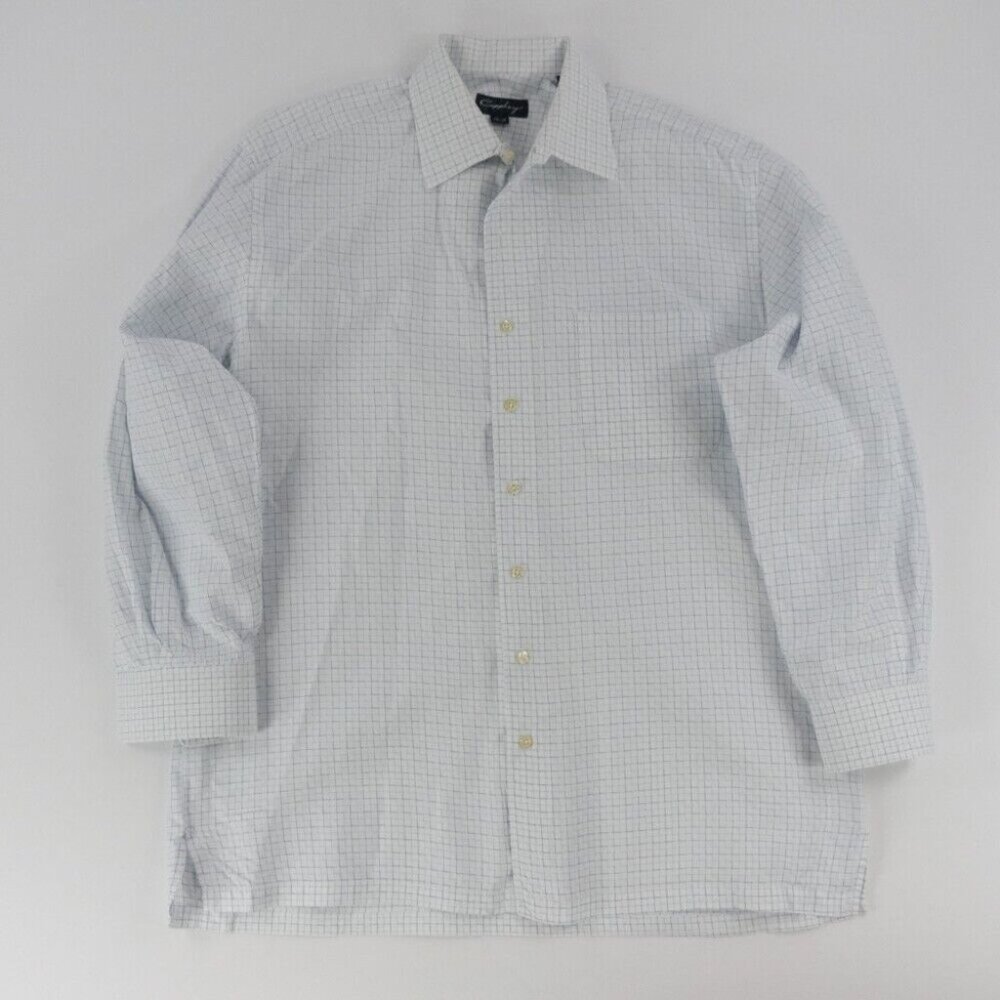 Coppley Men's Blue Windowpane Plaid 16.5 R Point Collar Barrel Cuffs $125